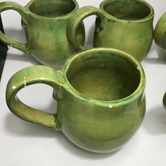 Aletha Soule Studio Green Coffee Mugs "2000" SIGNED VTG RARE POTTERY !CHIPS! - Picture 5 of 16